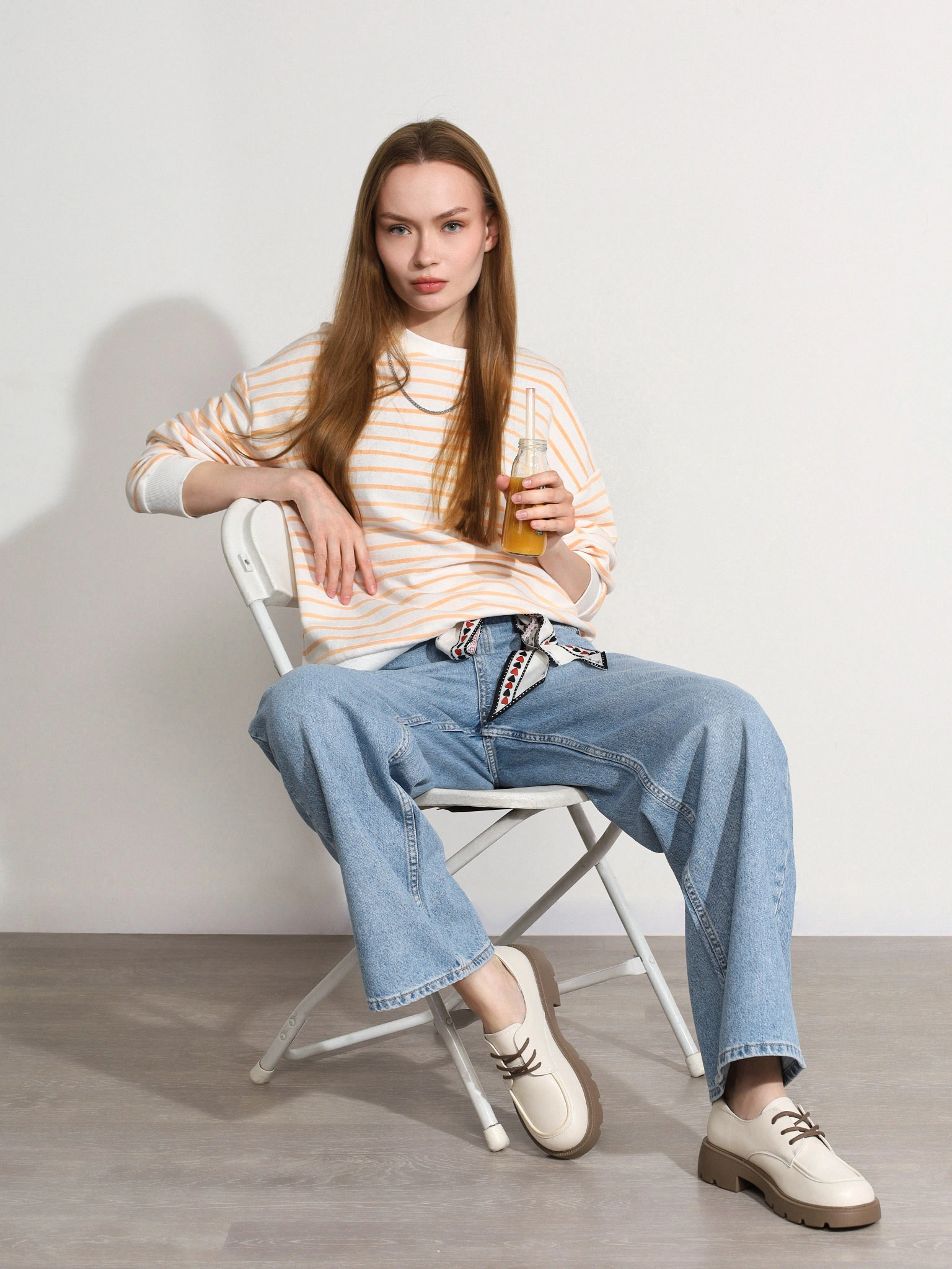 Толстовка светло-оранжевого цвета в полоску из хлопка